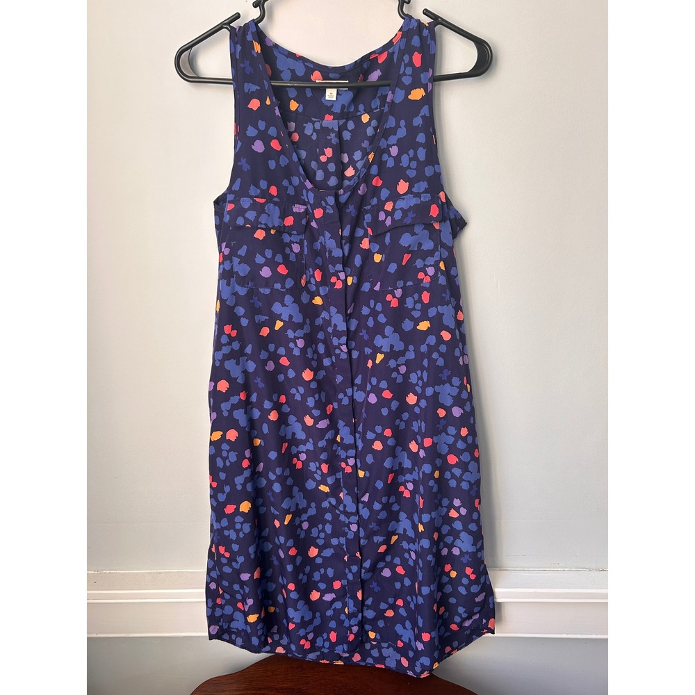 Gap Navy Blue Abstract Floral Sleeveless Button Front Shirt Dress Medium